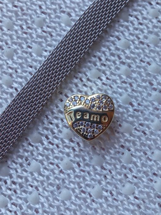 Zawieszka Płaski Charms Serce serduszko Teamo złota Srebro 925