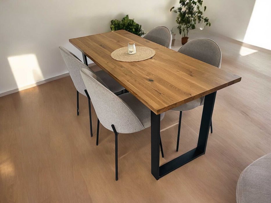 Drewniany Stół Dębowy rozkładany z nogami Loft 160x90x30 dostawka 60cm