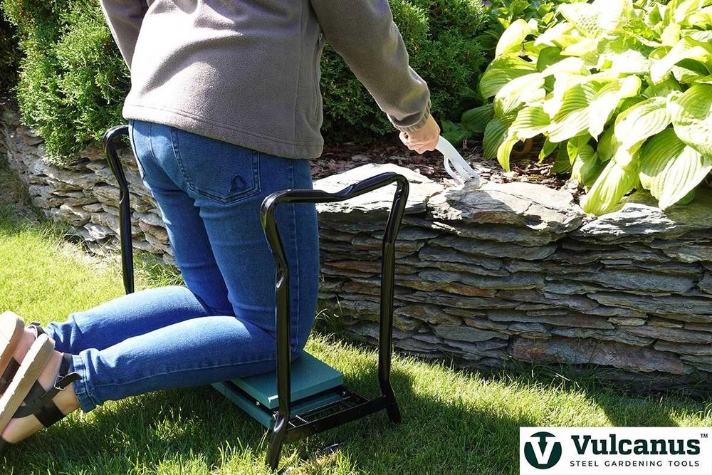 STOŁEK OGRODOWY 2w1 Krzesło Taboret Klęcznik Zielone + Narzędzia