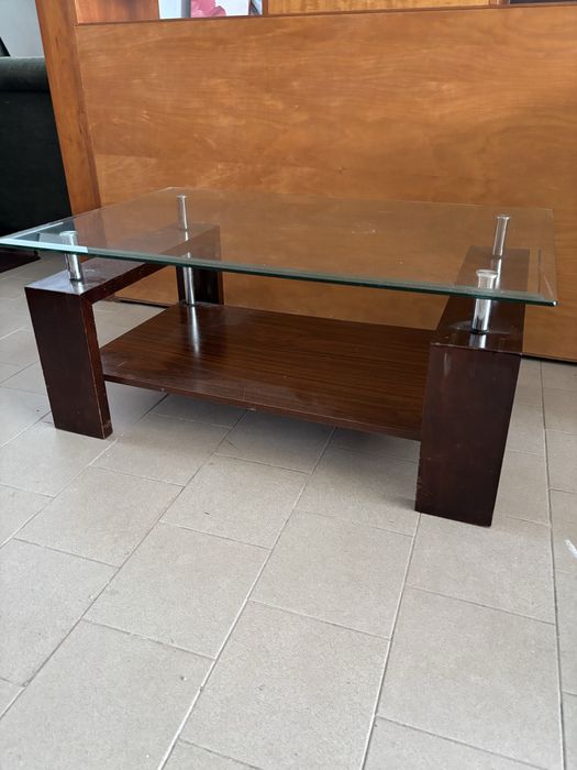Mesa de centro em Vidro e Madeira