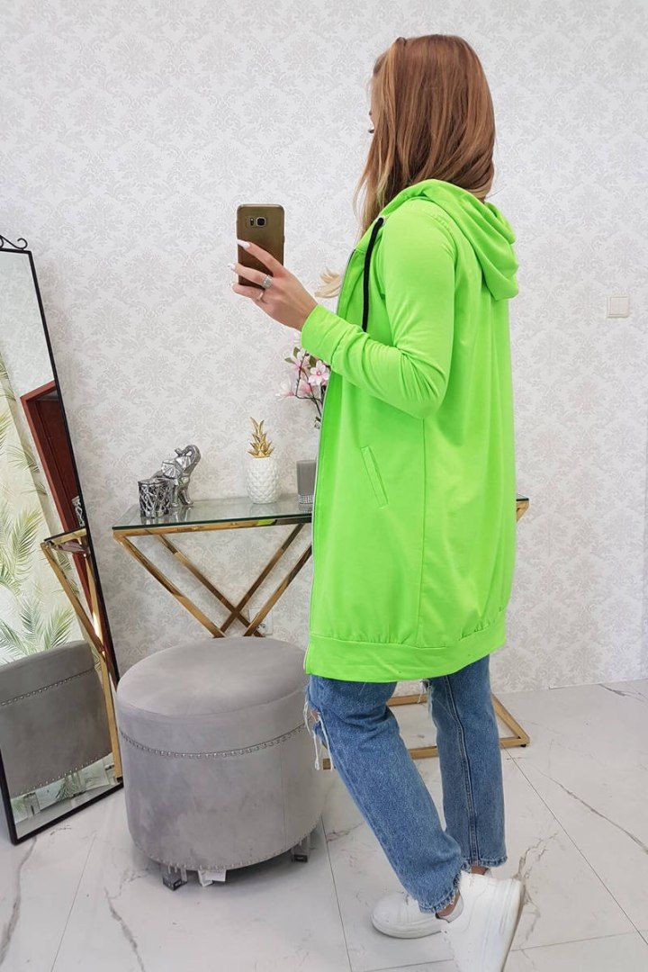 Bluza sukienkowa zielony neon z kapturem i zamkiem | Długa | UNI