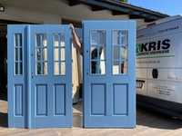 Drzwi zewnętrzne drewniane dwuskrzydłowe niebieskie NA KAŻDY WYMIAR
