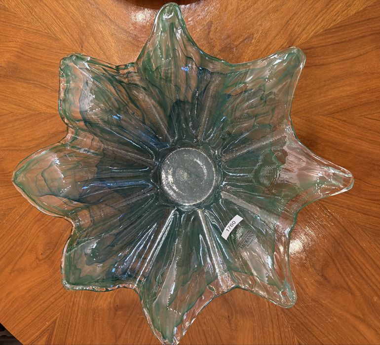 Patera szklana miska MURANO Italy Włochy dekoracja patera zielona 1760