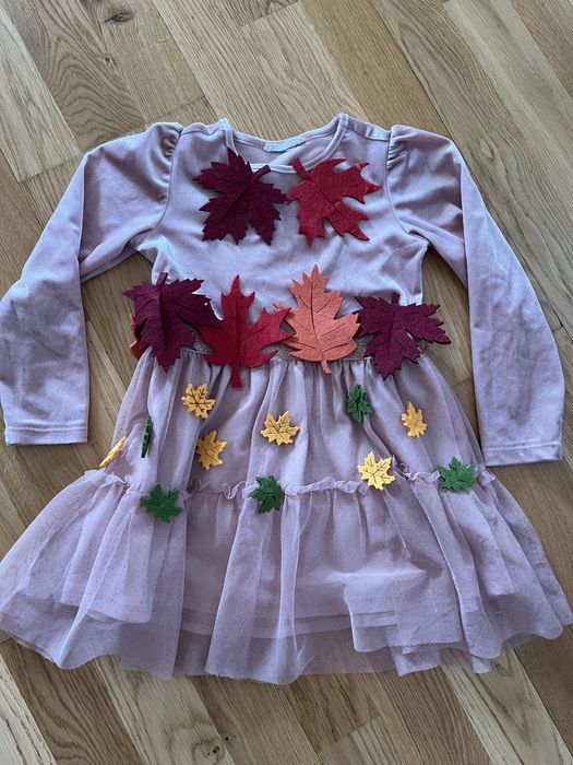 Sukienka na bal jesienny flisowe listki