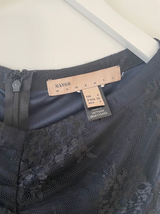 Elegancka super sukienka granat czerń koronka sylwester MANGO - r. S