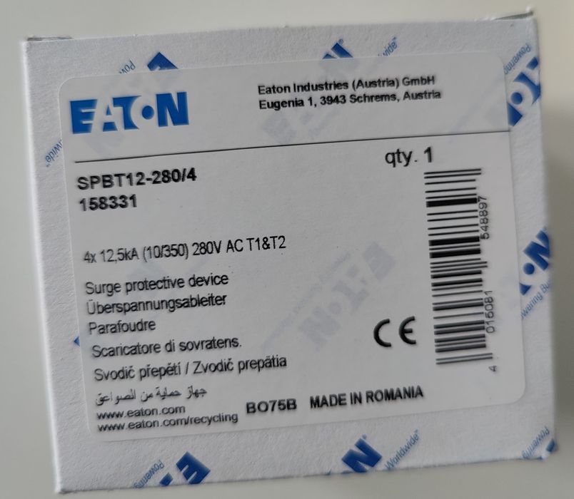 Eaton spbt12-280/4 ogranicznik przepięć b+c typ 1+2 4p 158331