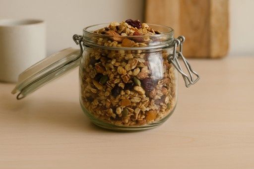 Domowa granola z żurawiną, morelą i orzechami