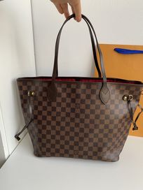 Louis Vuitton Neverfull MM duża torebka shopper brązowa krata