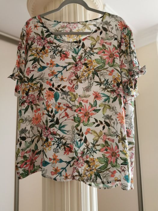 Reserved Bluzka Letnia Kwiaty Wiskoza Rozmiar 42 L Wiązane Rękawy Lekk