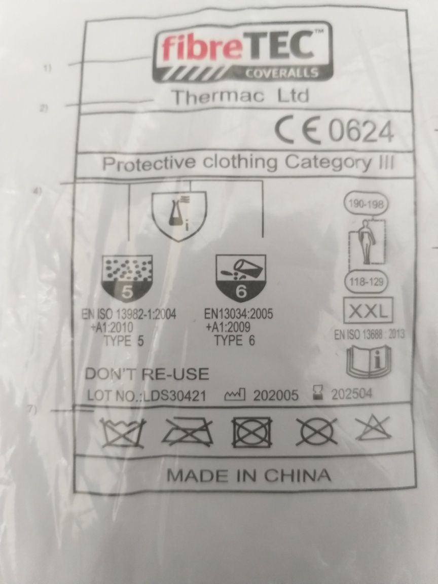 Защитный одноразовый костюм,комбинезон с капюшоном PPE р. XXL тип 5/6