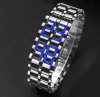 Nowy męski zegarek bransoletka LED srebrna