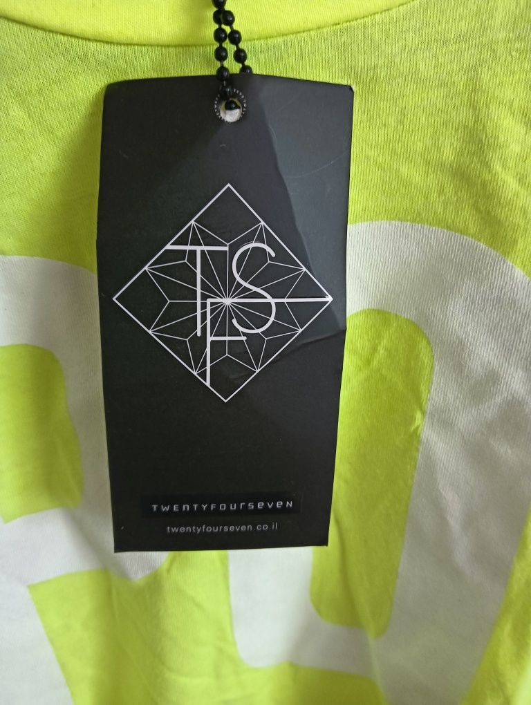 Top  letni Crop z bawełny oversize -żółty neon z napisem Girl Power XS