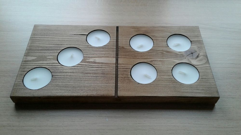 Świecznik z drewna domino na świeczki typu tealight ozdoba dekoracja