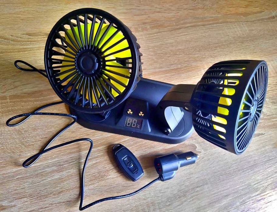 Вентилятор в салон авто двойной с пультом на 12v 24v от прикуривателя