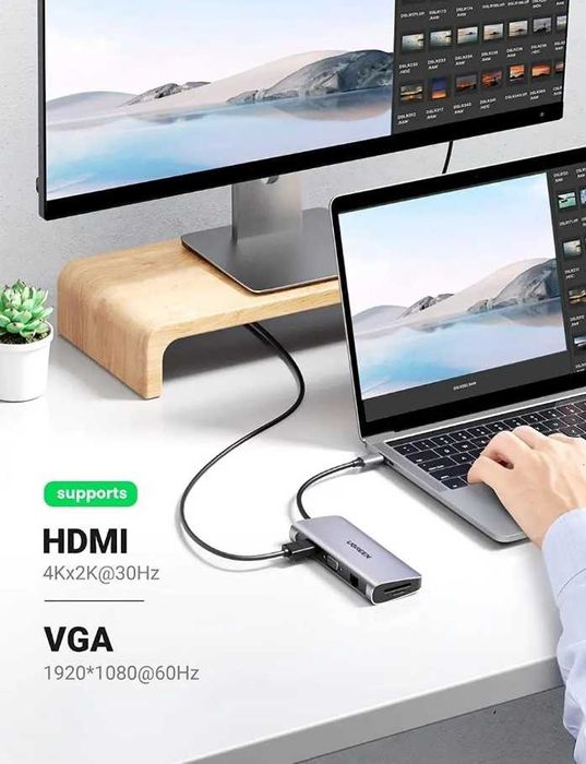 10in1 USB-хаб Ugreen Type-C Hub: HDMI VGA Ethernet USB3.0 SD/TF PD100W