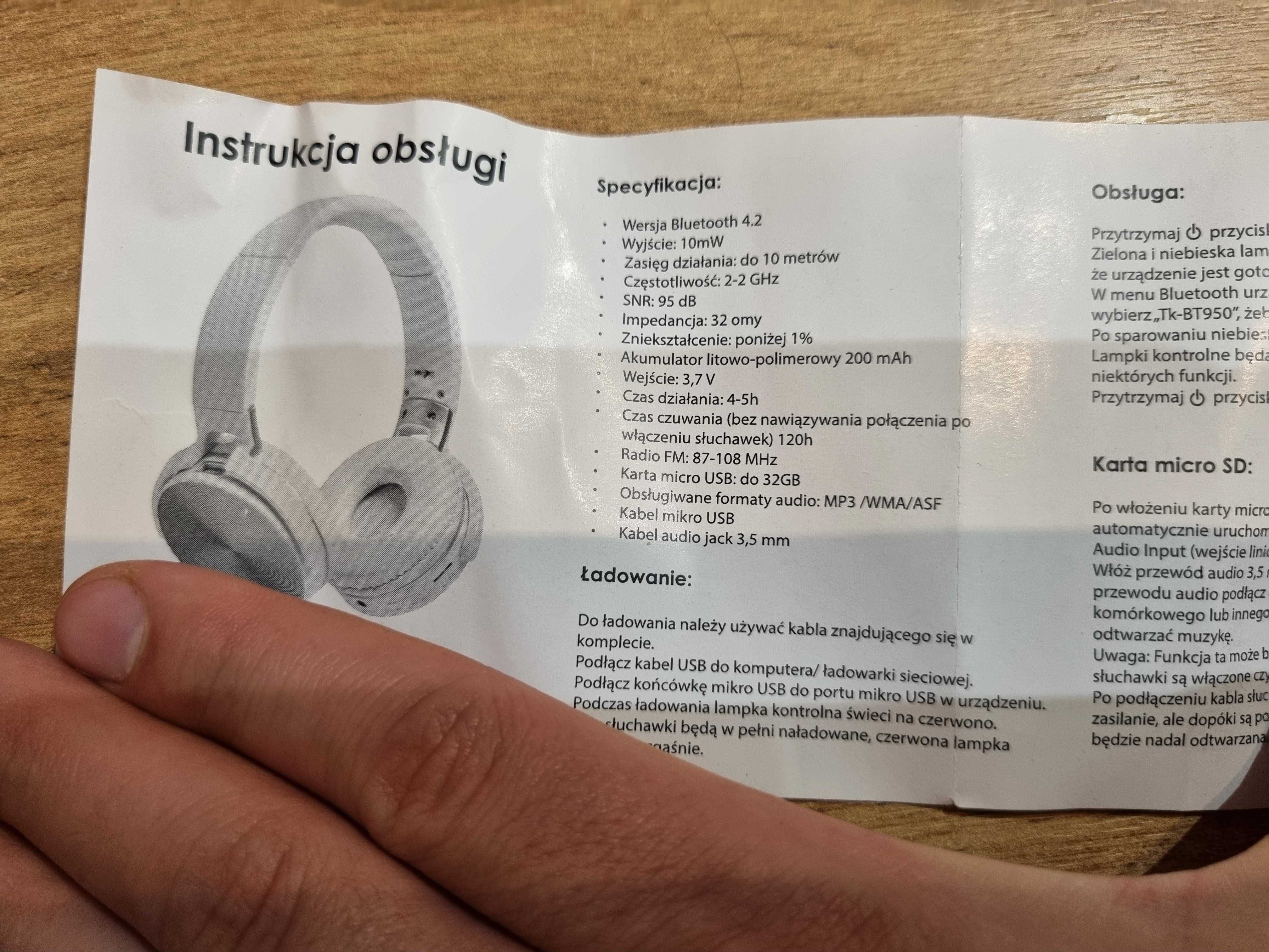 Bezprzewodowe słuchawki składane Bluetooth jack 3.5 microSD radio FM