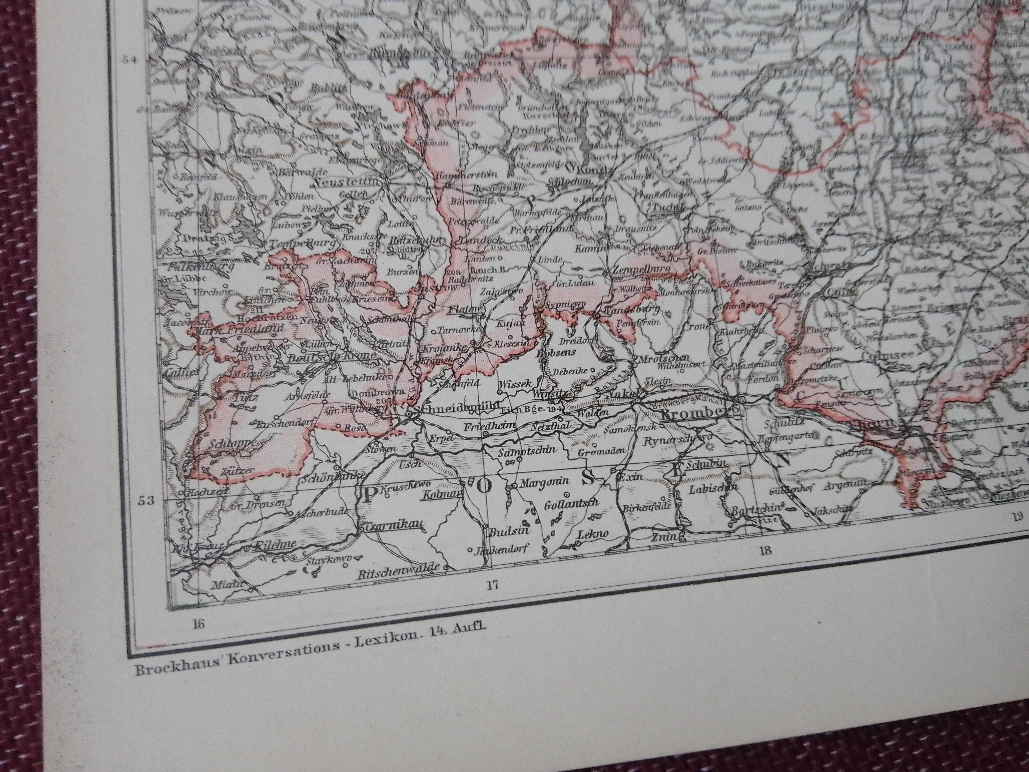 Prusy Wschodnie i Zachodnie  oryginalna XX . mapa do aranżacji