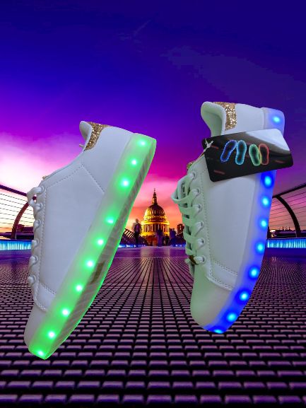 Świecące BUTY LED białe ze złotym brokatem 38 39 40 wysyłka z Polski