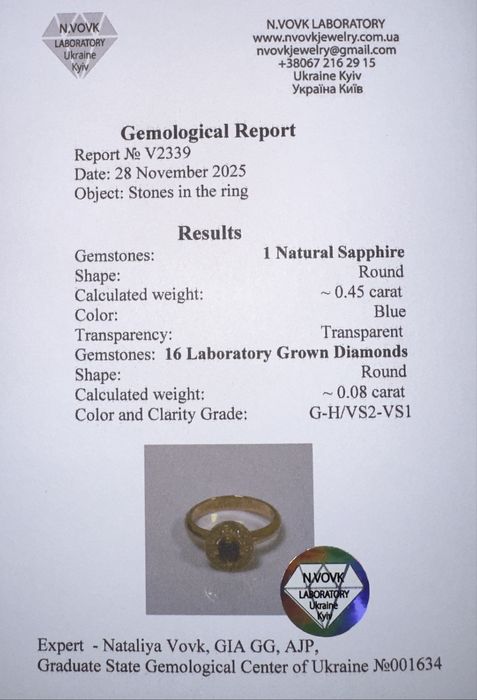 Золота каблучка та сережки з сапфірами та діамантами