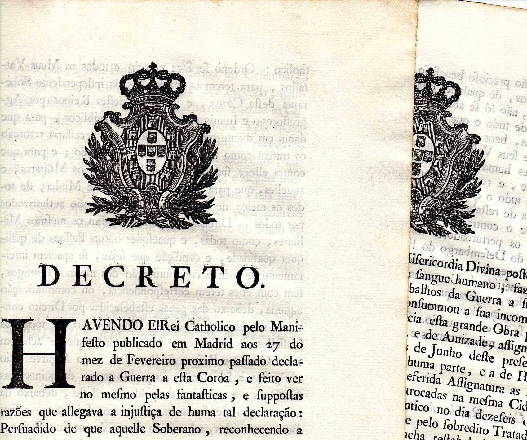 MUITO RARAS Declarações de Guerra e Paz com Espanha em 1801 (OLIVENÇA)