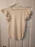 H&M MAMA* Top w prążki z falbankowymi rękawami*M