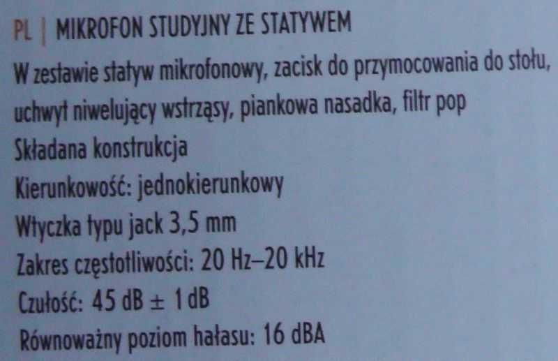 Mikrofon Studyjny STUDIO Filtr Pop uchwyt