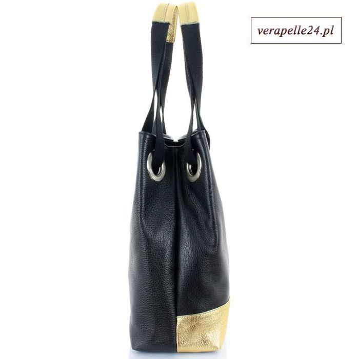 Elegancka czarna skórzana torebka na ramię, Vera Pelle, Made in Italy