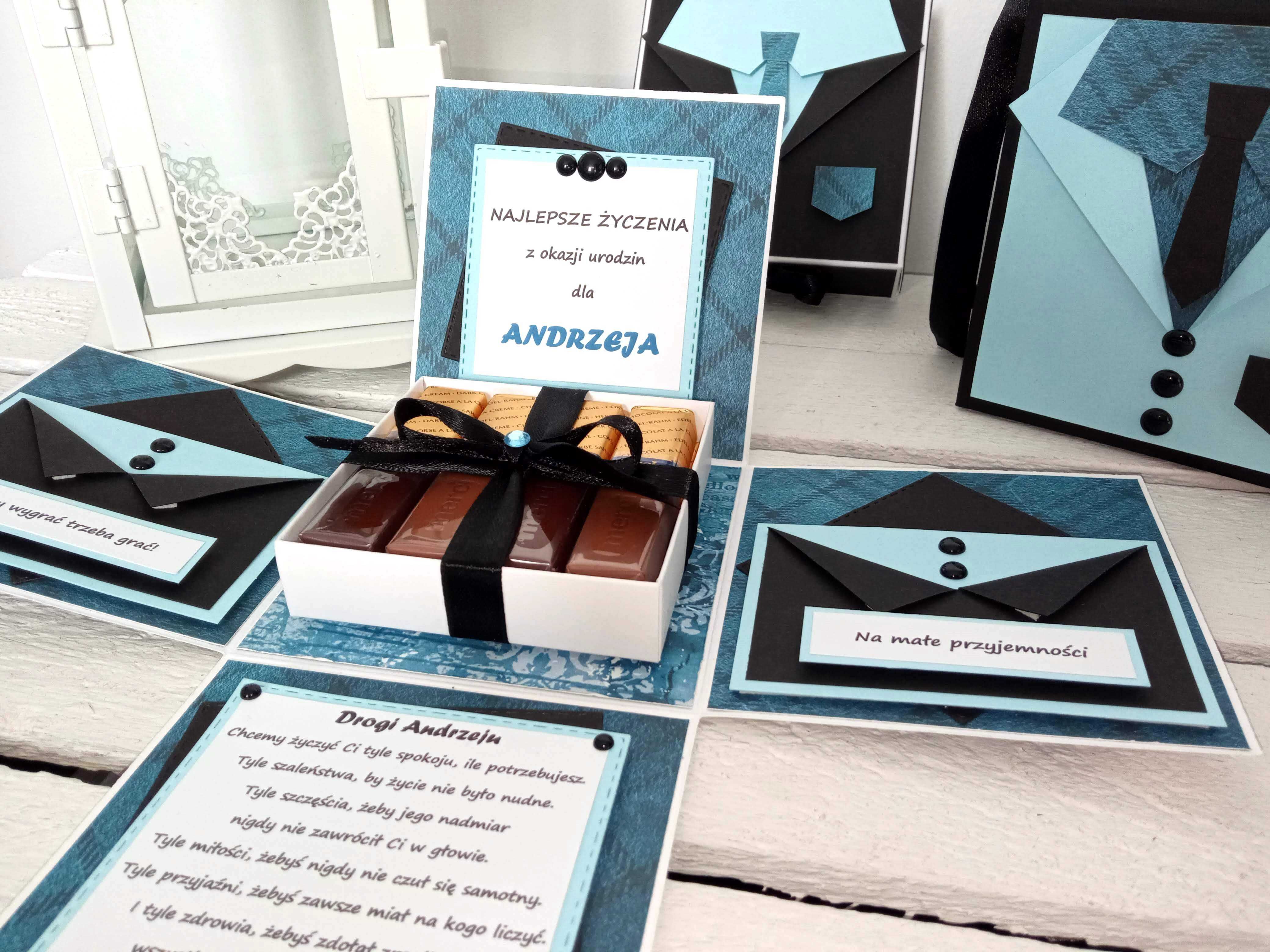 Exploding box dla mężczyzn taty dziadka kartka urodzinowa garniturek