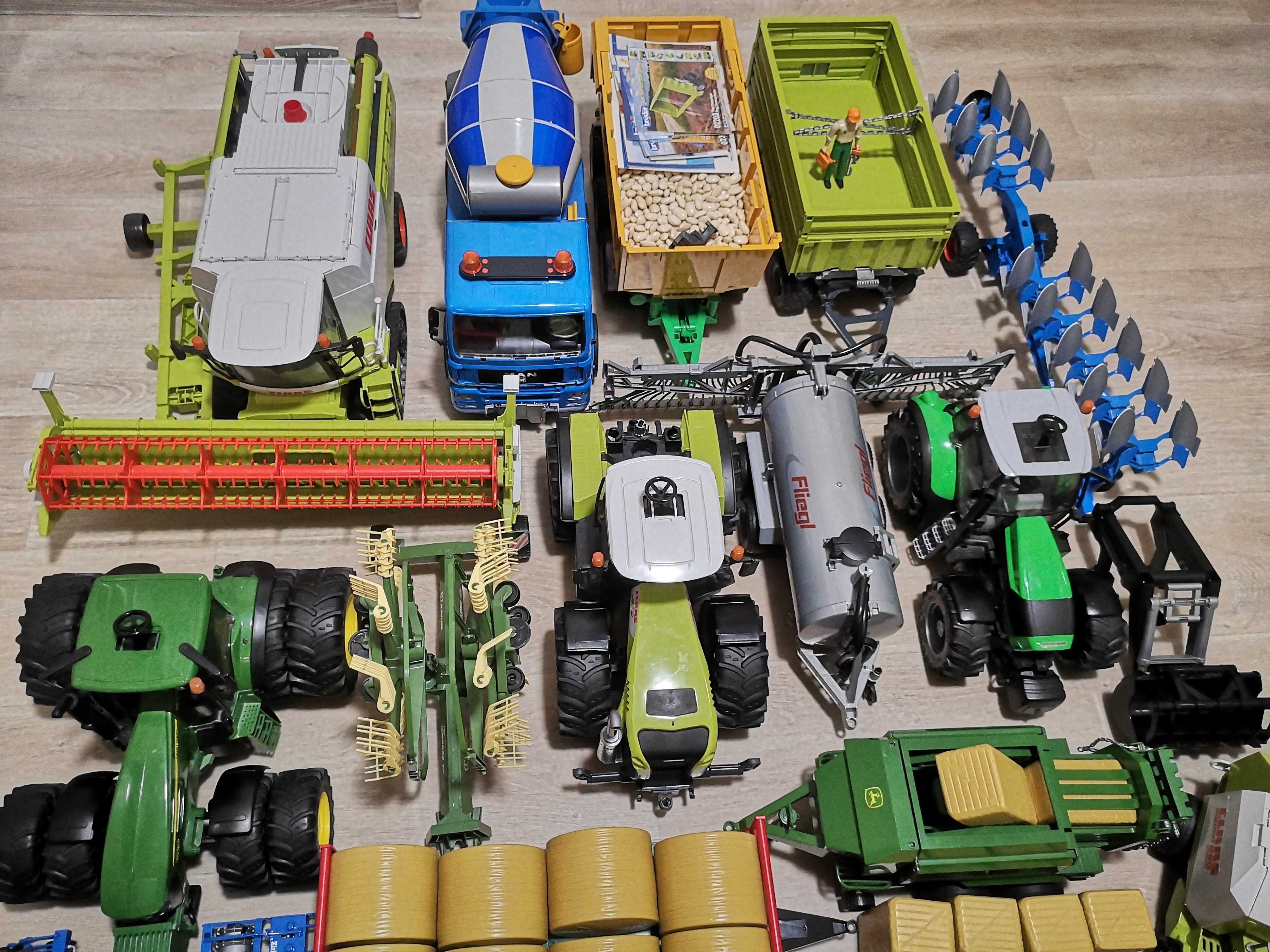 Zestaw zabawek rolniczych i pojazdów firmy Bruder plus akcesoria