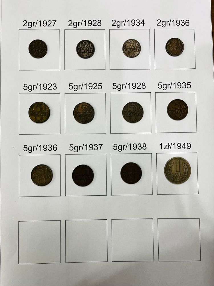 Kolekcja polskich monet 2grosze, 5groszy, 1zloty
