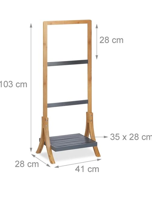 Nowy Relaxdays Bambusowy wieszak na ręczniki, z półką i 3 drążkami