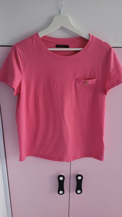 Mohito T-shirt damski S koszulka Basic krótki rękaw fuksj bluzka
