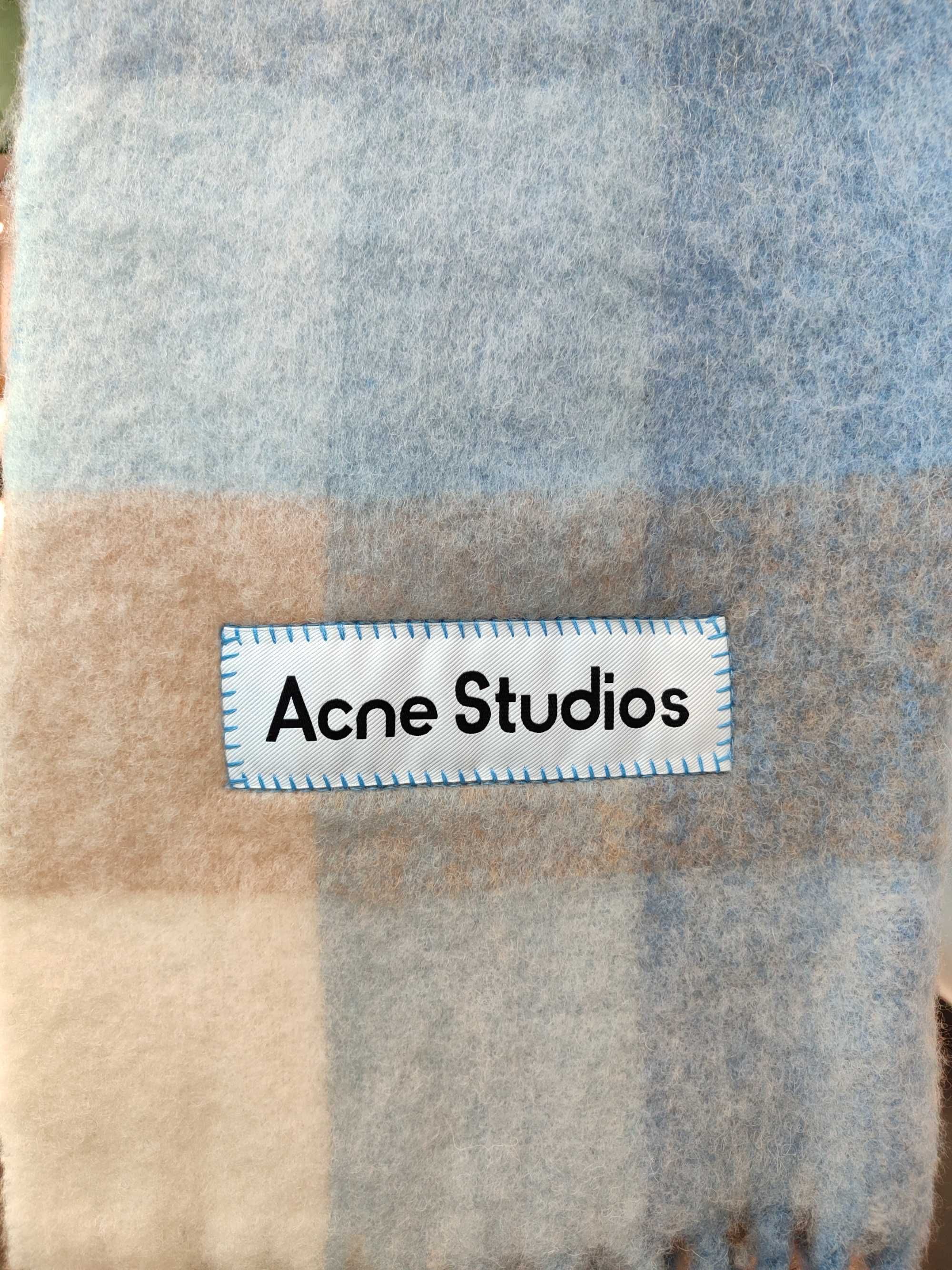 Шарф Acne Studios Checked Wool Fringe Scarf Pastel Blue/Beige
