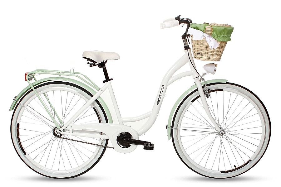 Rower miejski damski Goetze Style 28/3b-Biało-Pistacjowy-Wiklinowy
