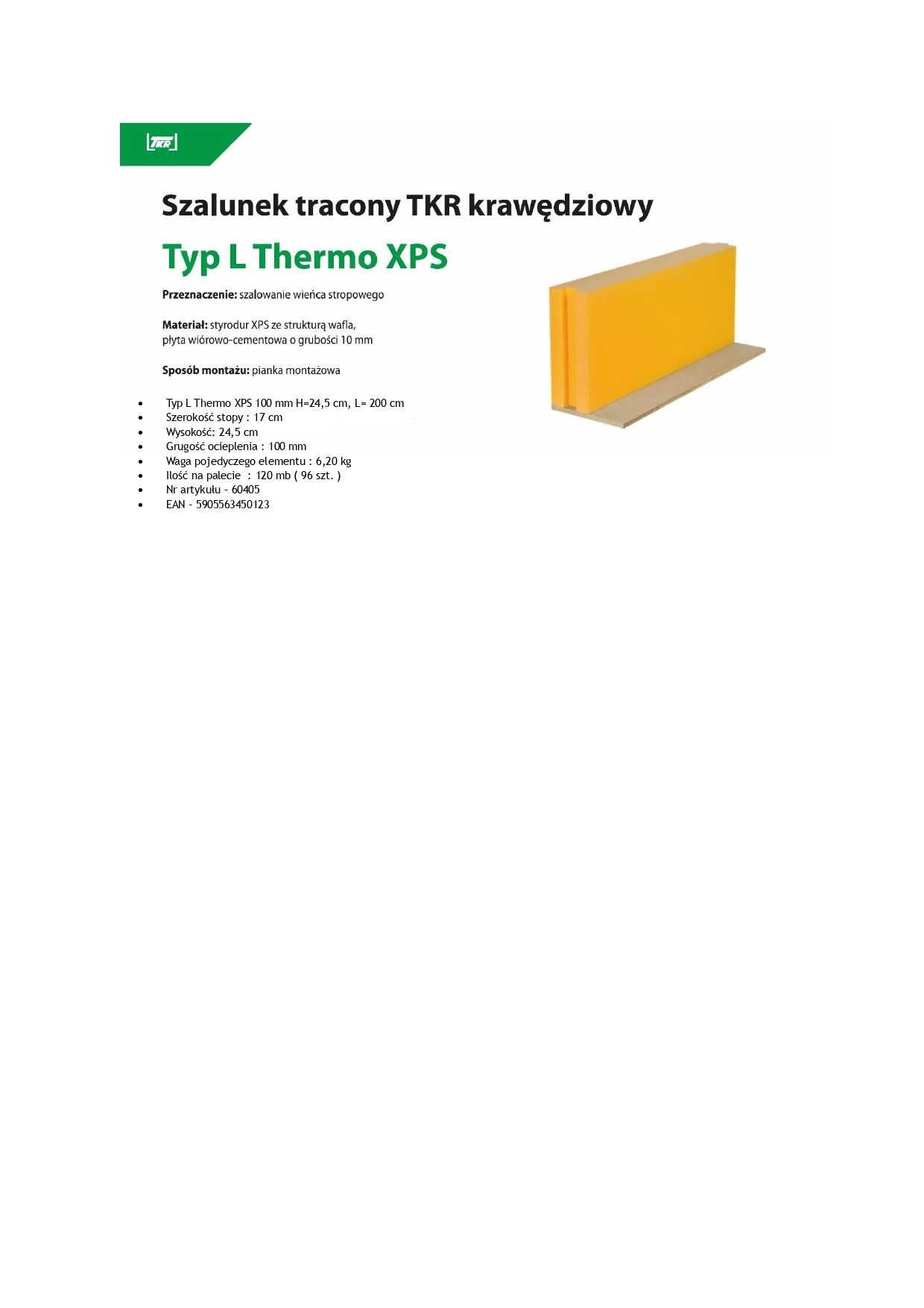 Szalunek tracony typ L Thermo XPS 100 24,5x200cm