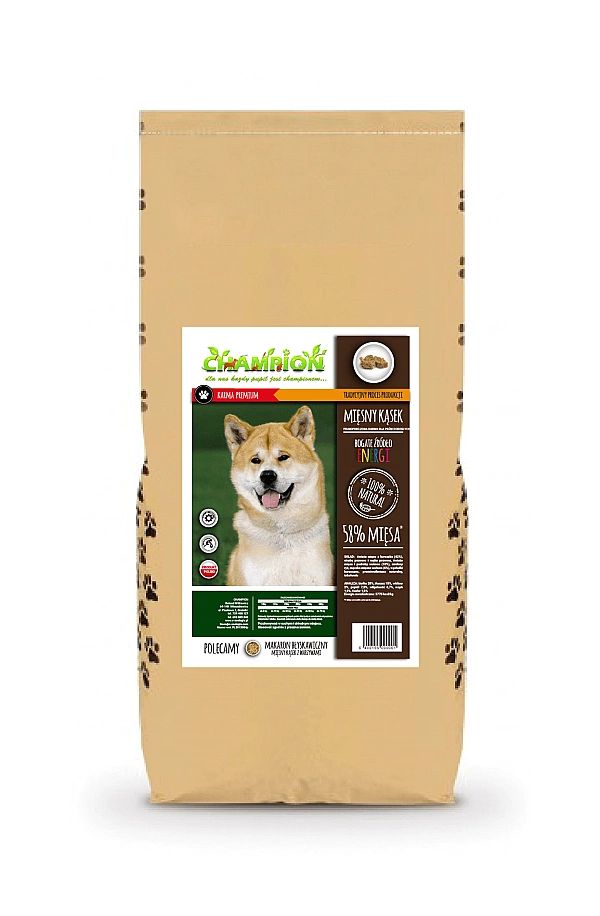 12kg Sucha karma dla psa MIĘSNE KĄSKI 58% mięsa