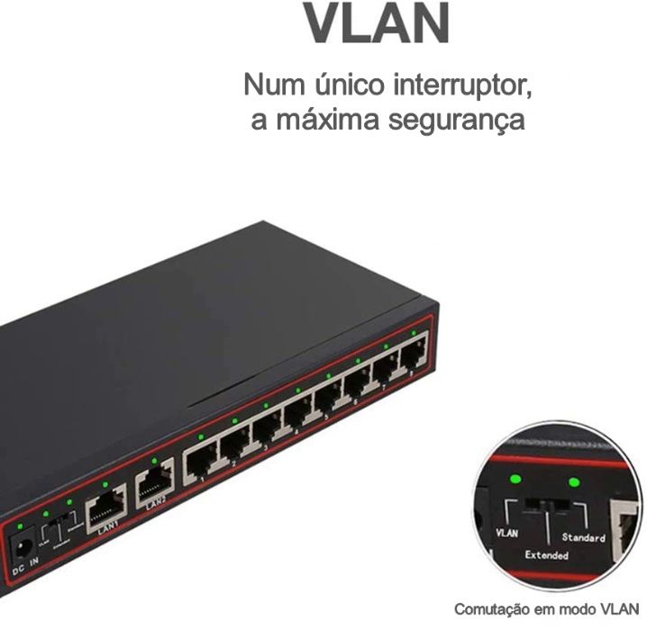 Switch PoE 8+2 10 Portas » 10/100mbps 250m » para Câmara IP