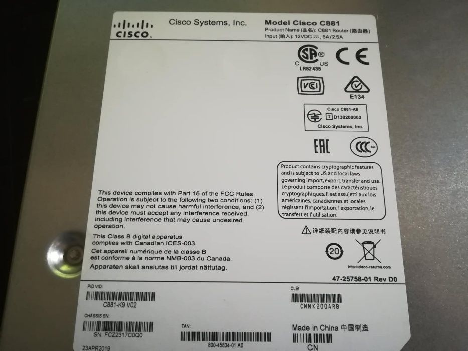 Router / switch cisco c881-k9 V02 como novo