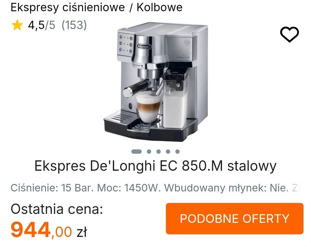 Ekspres kawy delonghi ec 850 cappuccino spieniacz nivona jura
