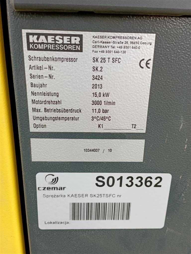 Sprężarka śrubowa,kompresor Kaeser SK25SFC T,15 KW,S013362