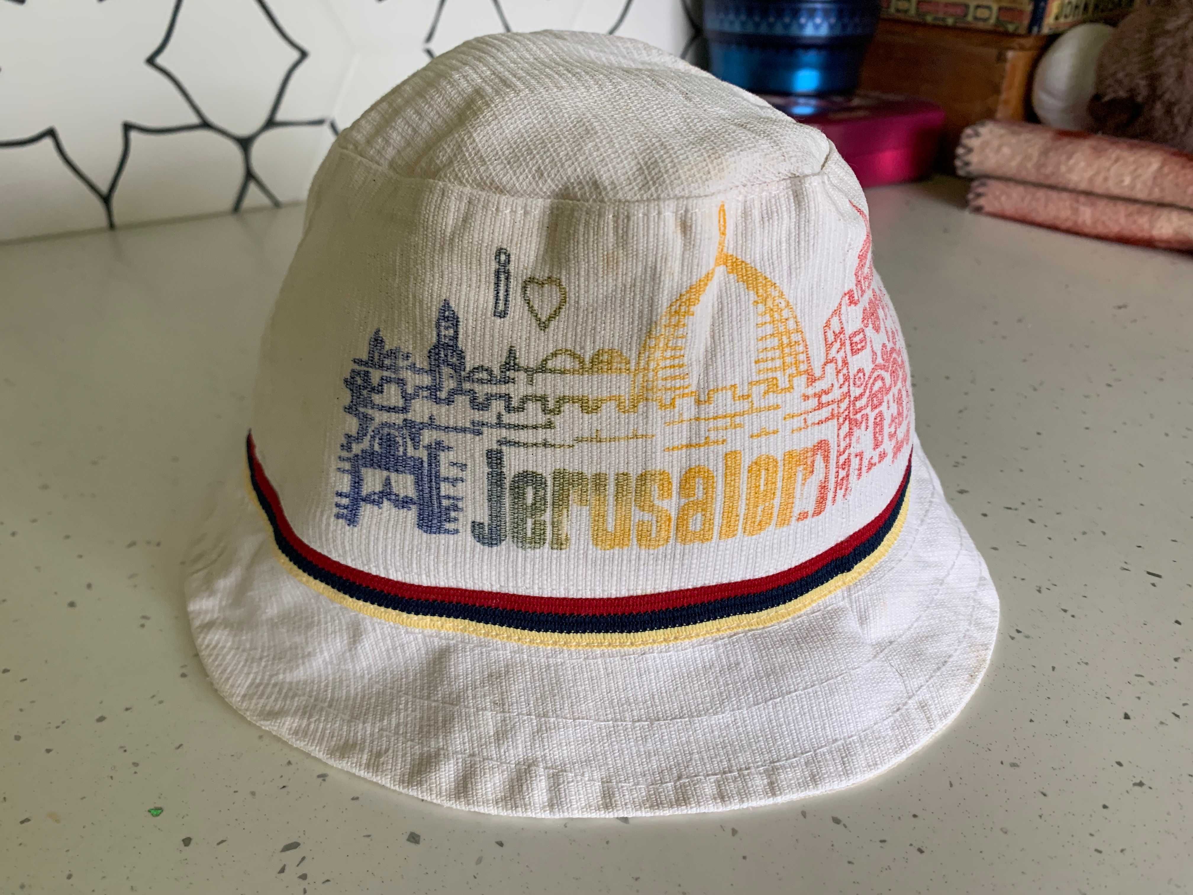 Oryginalna biała bawełniana czapka kapelusz z Jerusalem unikat