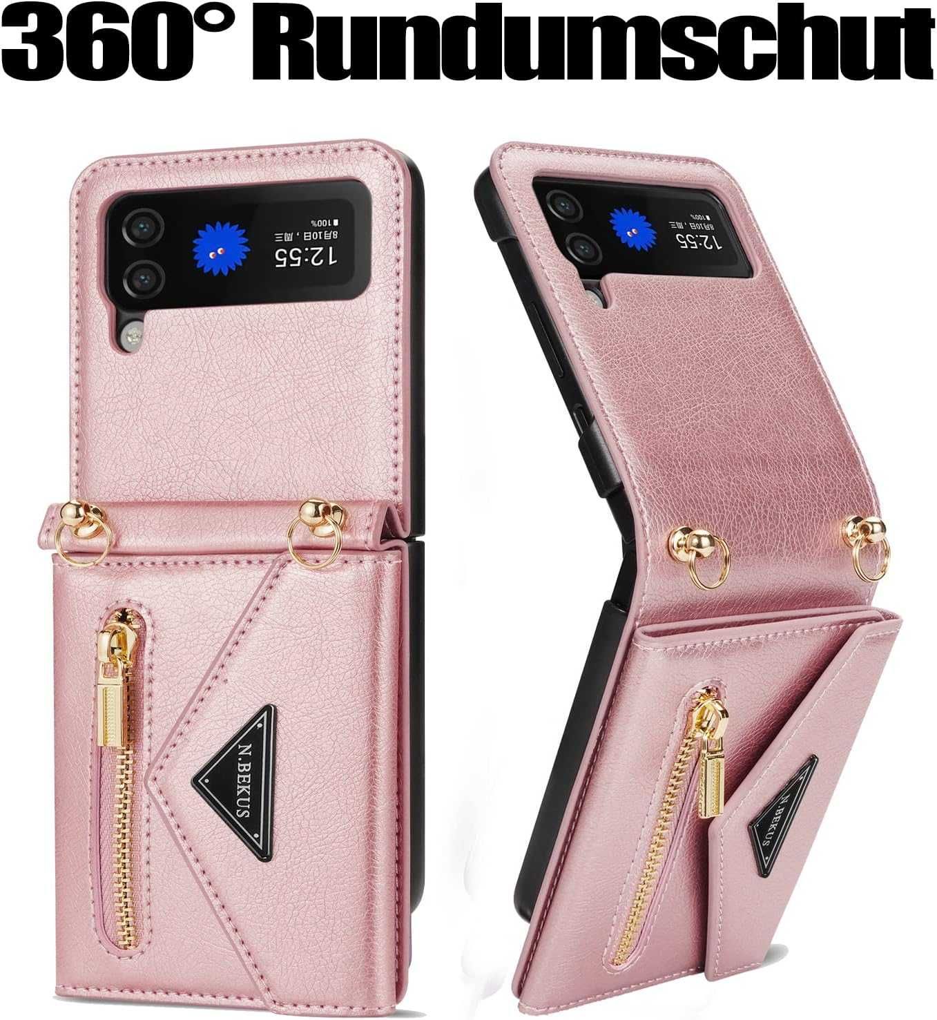 N.BEKUS Samsung Galaxy Z Flip 4 etui skórzane vintage różowe portfel