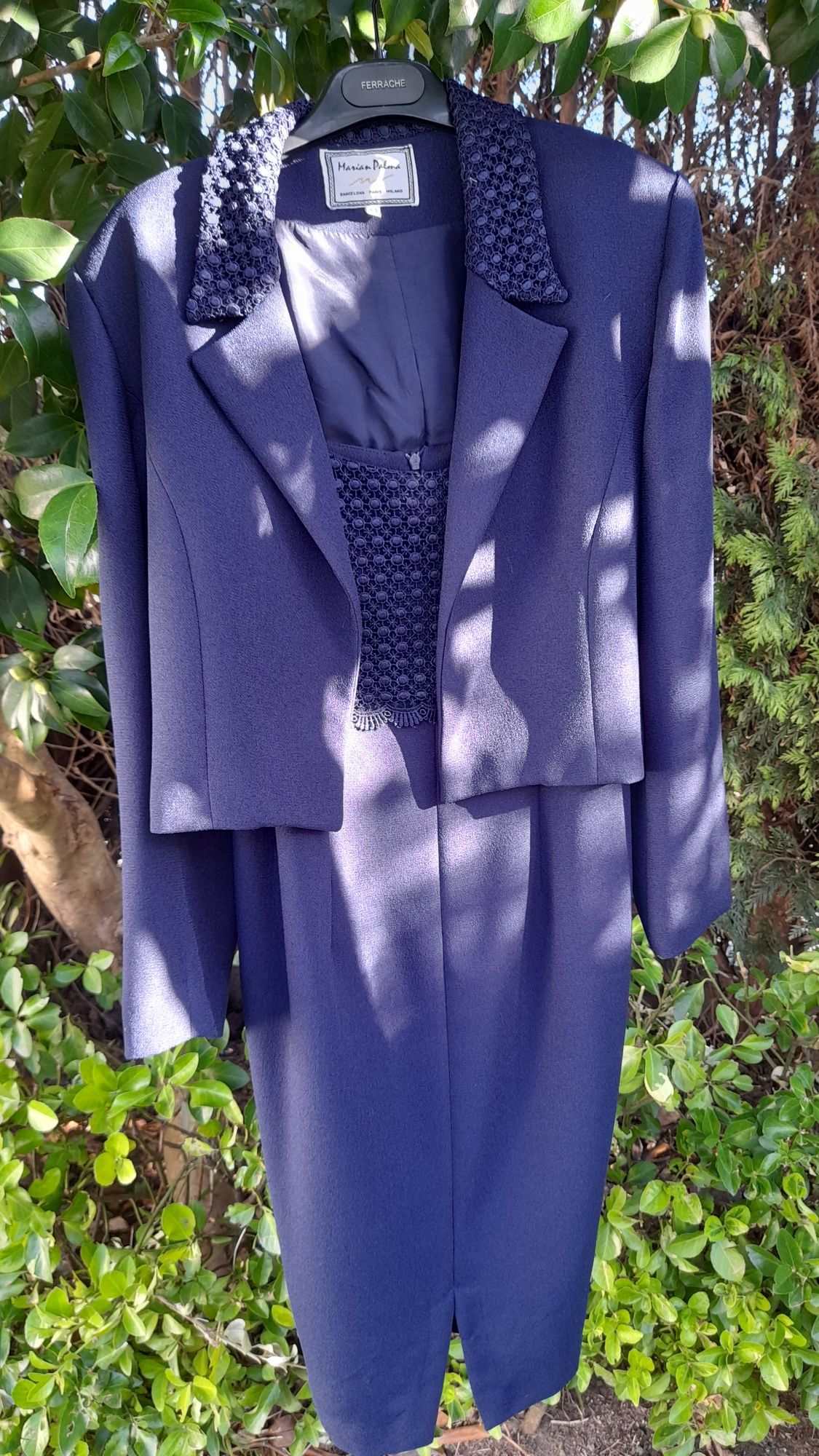 Conjunto vestido e casaco azul marinh t.42 novo atelier" Marian Palma"