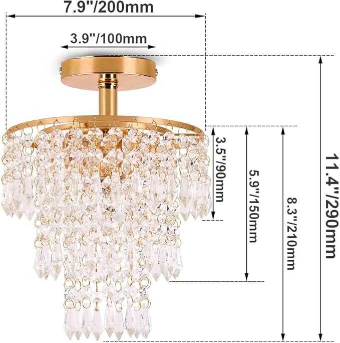 FRIXCHUR Art Deco Mini Żyrandol z Kryształami Złoty 3 Warstwy