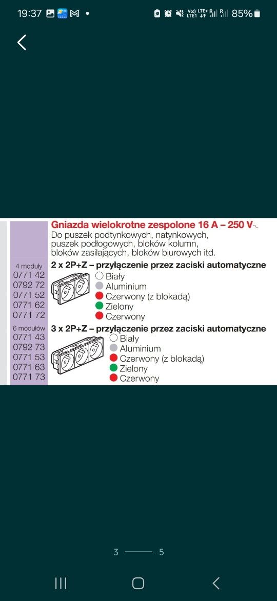 Legrand Gniazdo 3 x 2P+Z 792 73 Mosaic™ Aluminium Szare przyłączenie p