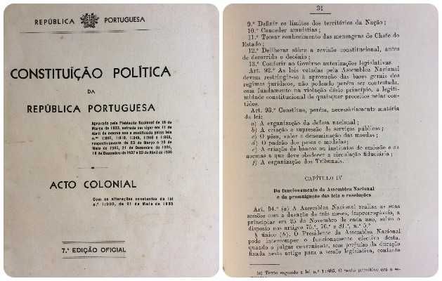Constituição política na República portuguesa aprovada...1942