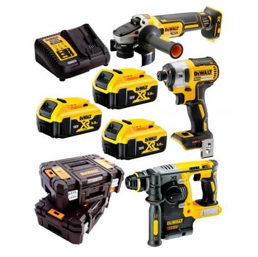 Zestaw zakrętarka, szlifierka, młotowiert18V XR 3x5,0Ah 2 kufry DeWalt