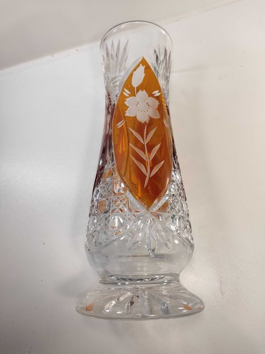 Wazon kryształowy Huta Julia wys 30,5cm / szkło kryształ kolorowy PRL