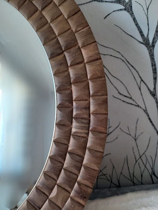 Lustro  okrągłe, drewniana rama.japandi boho Nowość