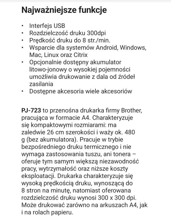 Drukarka termiczna Brother Pj 723